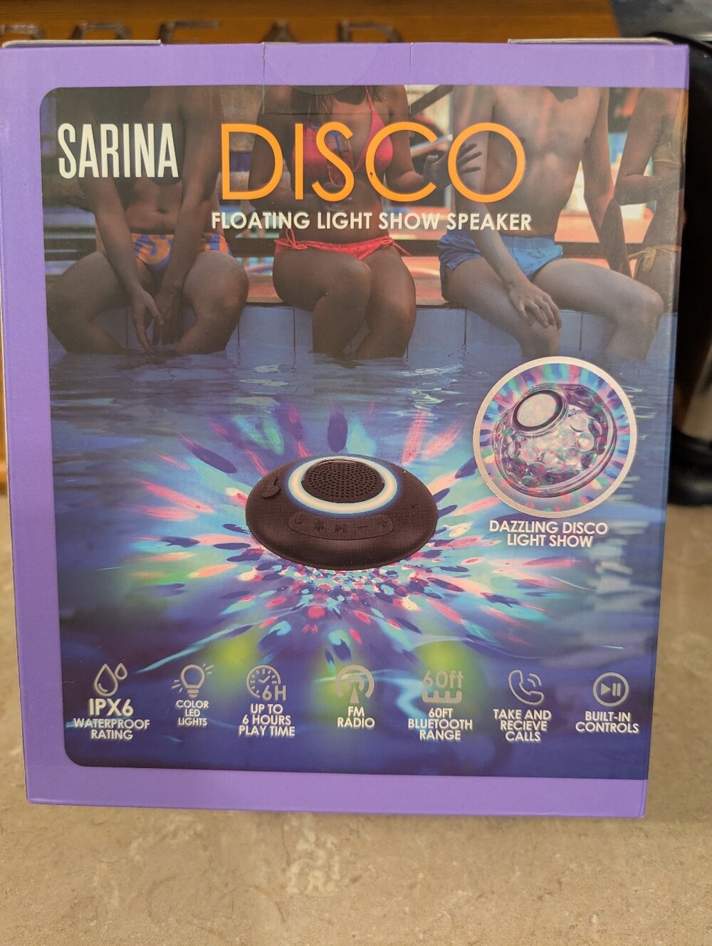 Sarina Disco Floating Light Show Bluetooth Speaker - Black with Blue LED Ring